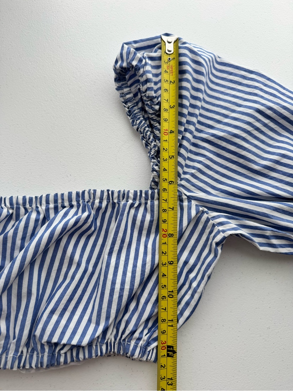 STAUD Blue White Stripe Puff Sleeve Crop Top Size 4 - Picture 2 of 3
